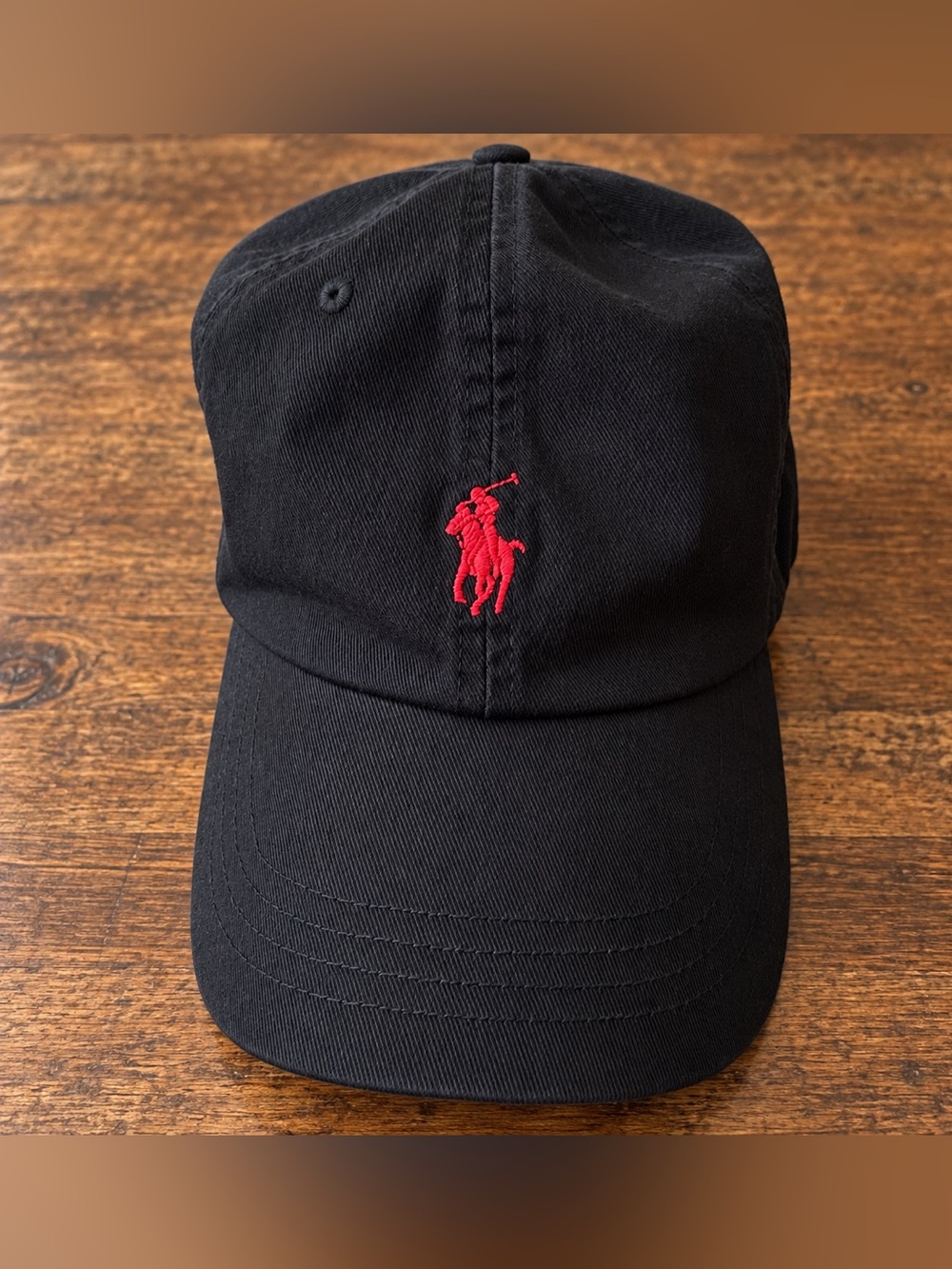 Polo by Ralph Lauren Black Baseball Cap with Red Pony Embroidery